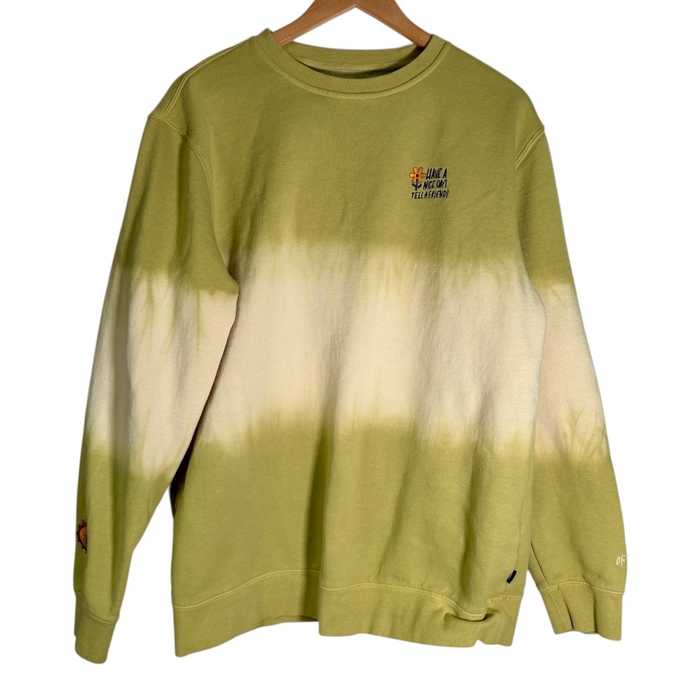 Vans Men's Have A Nice Day Embroidered Tie Dye Crewneck Sweatshirt Green Large